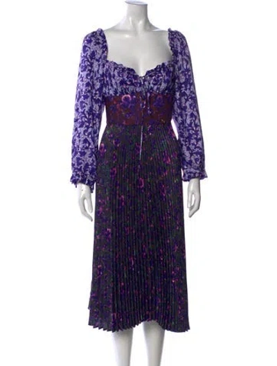 Pre-owned Delfi Collective Floral Print Midi Length Dress In Purple