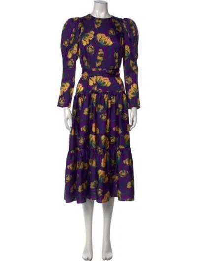 Pre-owned Delfi Collective Floral Print Midi Length Dress W/ Tags In Purple
