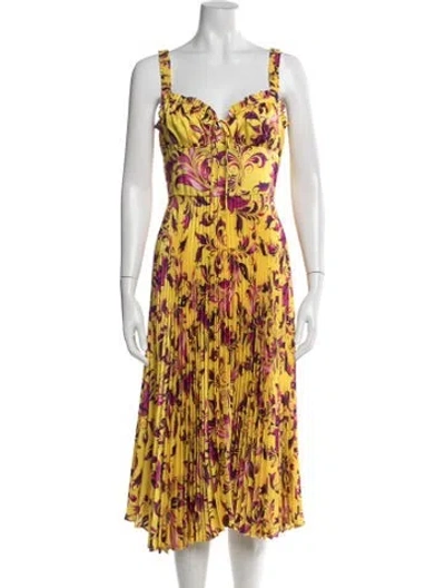 Pre-owned Delfi Collective Floral Print Midi Length Dress In Yellow