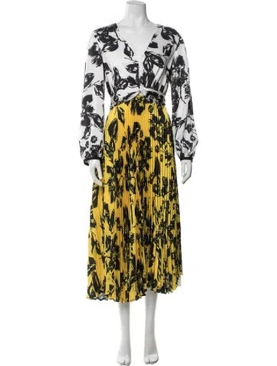 Pre-owned Delfi Collective Floral Print Midi Length Dress In Yellow