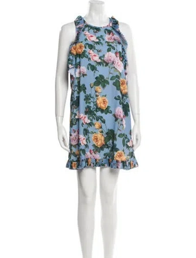 Pre-owned Delfi Collective Floral Print Mini Dress In Blue