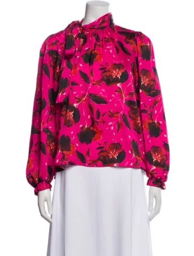 Pre-owned Delfi Collective Floral Print Tie Neck Blouse In Pink