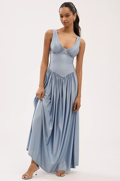 Delfi Collective Francoise Sleeveless Basque-waist Maxi Dress In Blue