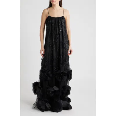 Delfi Collective Ivy Beaded Floral Sleeveless Gown In Black