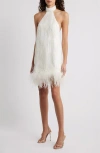 Delfi Collective Jenny Beaded Feather Trim Cocktail Minidress In White