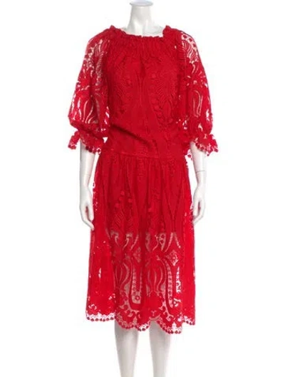 Pre-owned Delfi Collective Lace Pattern Midi Length Dress In Red