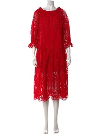 Pre-owned Delfi Collective Lace Pattern Midi Length Dress In Red
