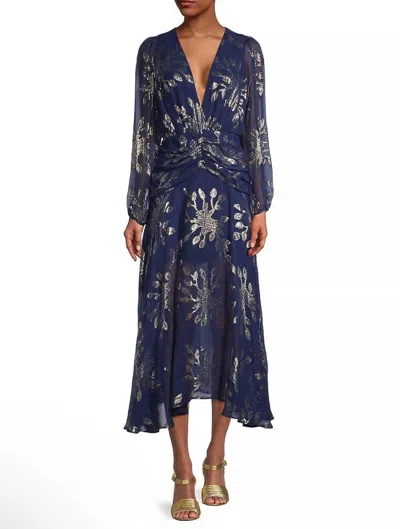 Delfi Collective Lizette Silk Dress In Navy Gold In Multi