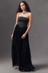Delfi Collective Lourdes Strapless Pleated Drop-waist Maxi Dress In Black