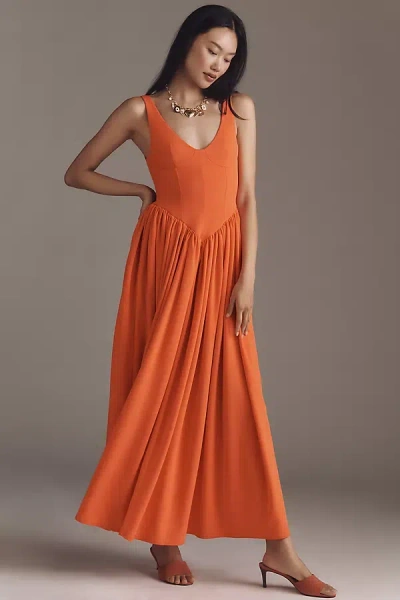 Delfi Collective Margot Sleeveless V-neck Basque-waist Maxi Dress In Orange