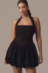Delfi Collective Megan Halter Basque-waist Mini Dress In Black