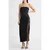 Delfi Collective Nourisse Lace Inset Strapless Gown In Black