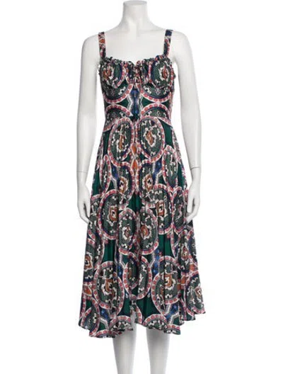 Pre-owned Delfi Collective Paisley Print Midi Length Dress In Green