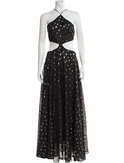 Pre-owned Delfi Collective Polka Dot Print Long Dress In Black