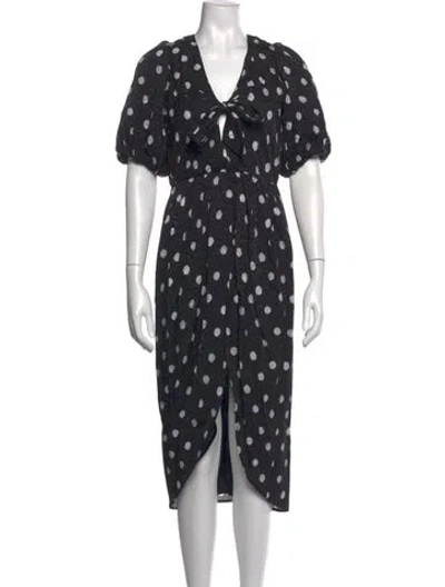 Pre-owned Delfi Collective Polka Dot Print Midi Length Dress In Black