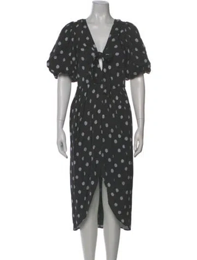 Pre-owned Delfi Collective Polka Dot Print Midi Length Dress In Gray