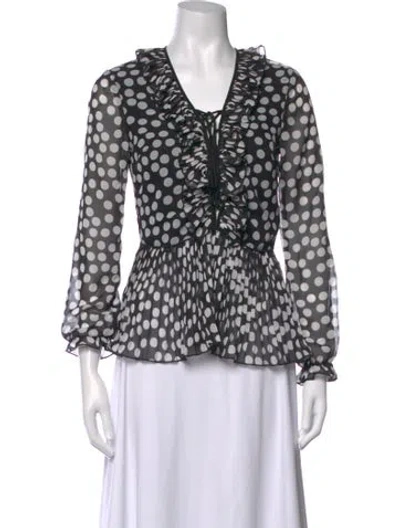 Pre-owned Delfi Collective Polka Dot Print V-neck Blouse In Black