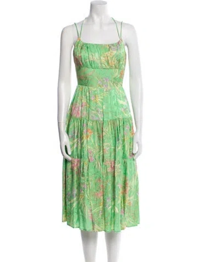 Pre-owned Delfi Collective Printed Knee-length Dress In Green