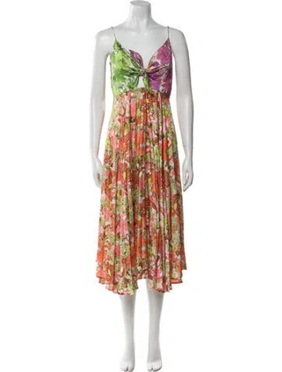 Pre-owned Delfi Collective Printed Long Dress In Green