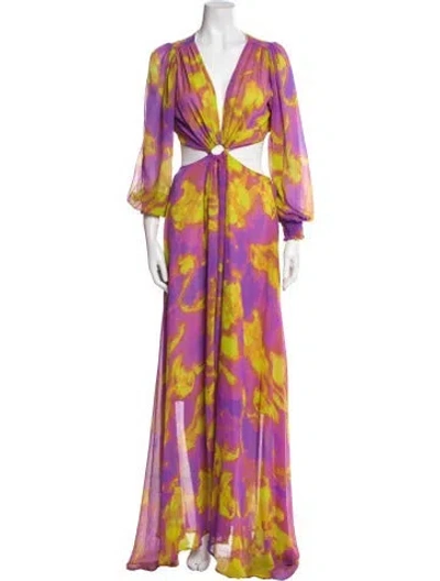Pre-owned Delfi Collective Printed Long Dress In Purple