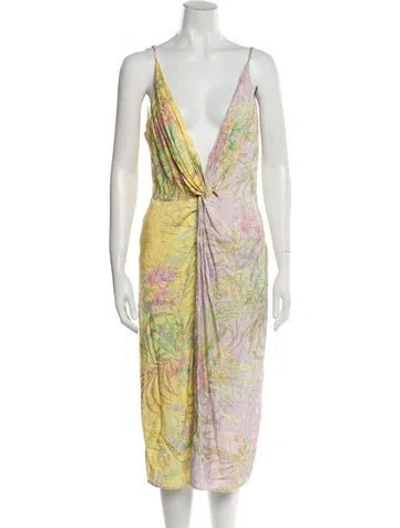 Pre-owned Delfi Collective Printed Midi Length Dress In Yellow