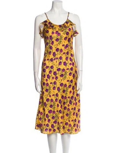 Pre-owned Delfi Collective Printed Midi Length Dress In Yellow