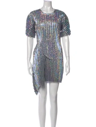 Pre-owned Delfi Collective Printed Mini Dress In Metallic/silver