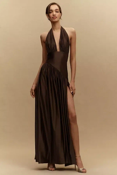 Delfi Collective Rae Asymmetric Maxi Dress In Brown
