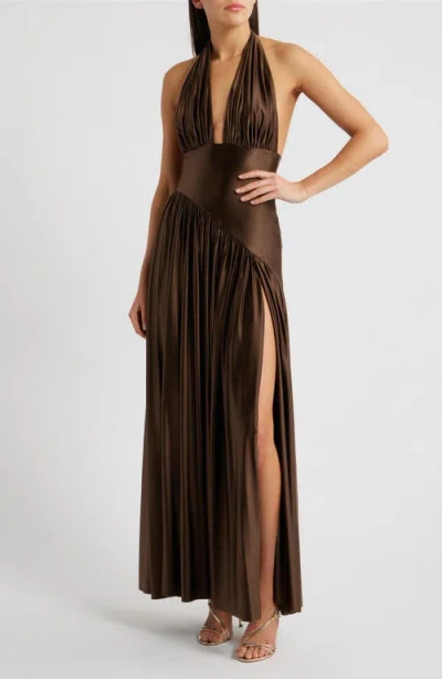 Delfi Collective Rae Halter Gown In Brown