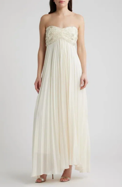 Delfi Collective Sabrina Embellished & Pleated Strapless Gown In White