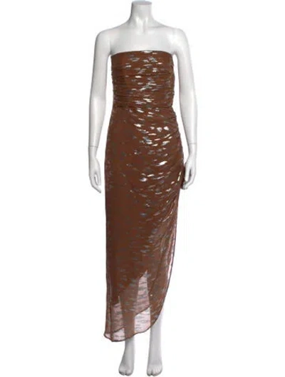 Pre-owned Delfi Collective Silk Long Dress W/ Tags In Brown