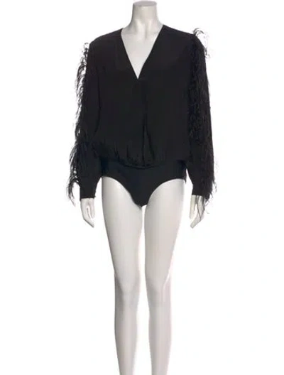 Pre-owned Delfi Collective Silk V-neck Bodysuit In Black
