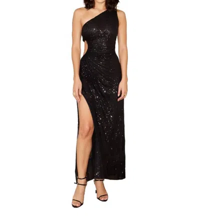 Pre-owned Delfi Collective Solie Sequin One Shoulder Dress For Women In Black