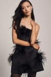 Delfi Collective Strapless Feathered Mini Dress In Black