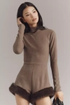 Delfi Collective Teddy Long-sleeve Faux-fur Romper In Brown