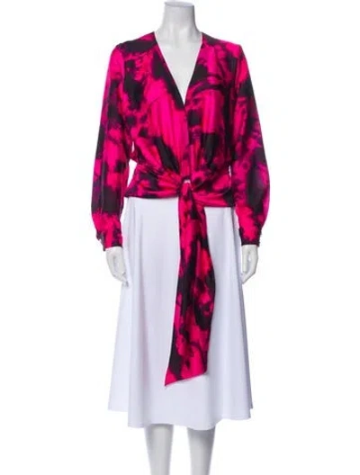 Pre-owned Delfi Collective Tie-dye Print V-neck Blouse In Pink