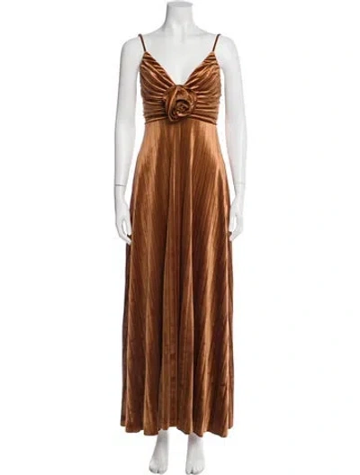 Pre-owned Delfi Collective V-neck Long Dress In Brown