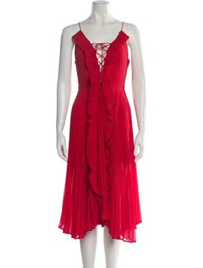 Pre-owned Delfi Collective V-neck Midi Length Dress In Red