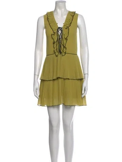 Pre-owned Delfi Collective V-neck Mini Dress In Green