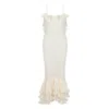 Delfi Collective Delina Ruffled Open-back Maxi Dress In Neutral