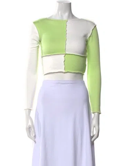 Pre-owned Delfina Balda Bateau Neckline Three-quarter Sleeve Crop Top In Green