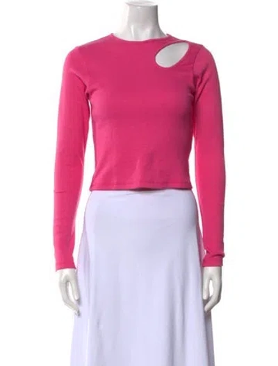 Pre-owned Delfina Balda Crew Neck Long Sleeve Crop Top W/ Tags In Pink