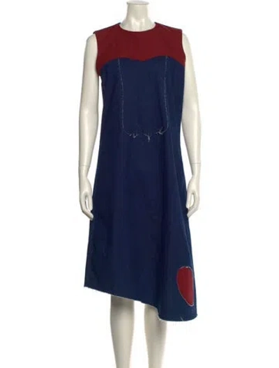 Pre-owned Delfina Balda Crew Neck Midi Length Dress In Blue