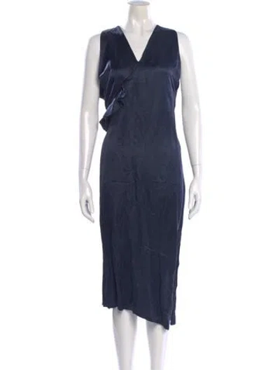 Pre-owned Delfina Balda Linen Midi Length Dress In Blue