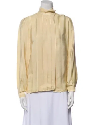 Pre-owned Delfina Balda Mock Neck Long Sleeve Blouse In Neutral