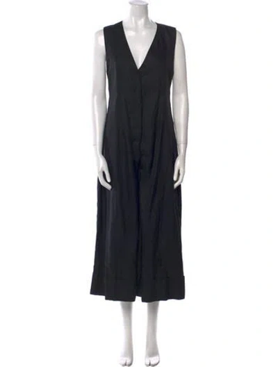 Pre-owned Delfina Balda Plunge Neckline Jumpsuit In Black