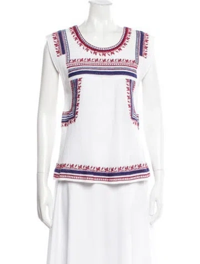Pre-owned Delfina Balda Printed Crew Neck Top In White
