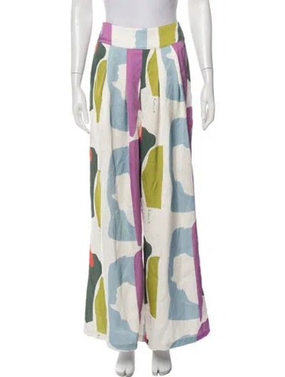 Pre-owned Delfina Balda Printed Wide Leg Pants In Multi