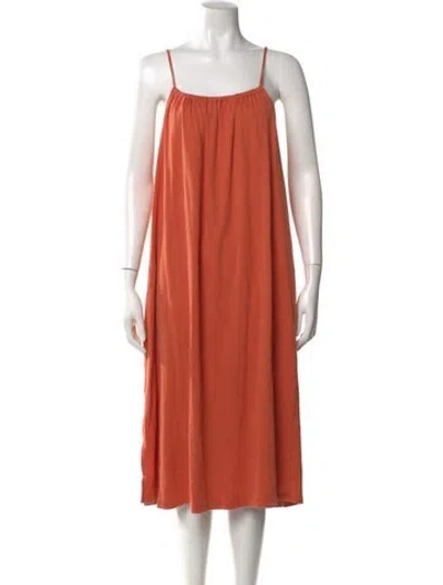 Pre-owned Delfina Balda Square Neckline Midi Length Dress In Orange
