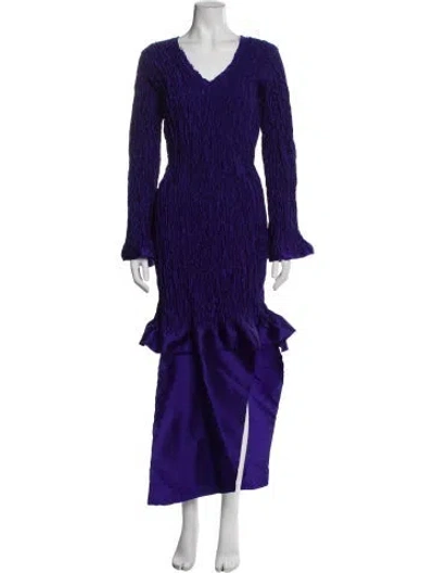 Pre-owned Delfina Balda V-neck Long Dress W/ Tags In Blue